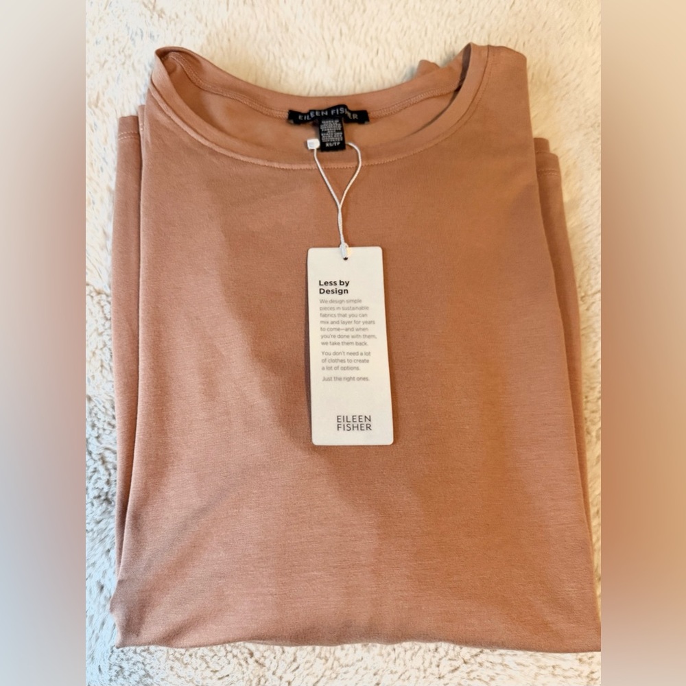 Eileen Fisher Fine Jersey Crew Neck Top Terracotta XS NWT $128